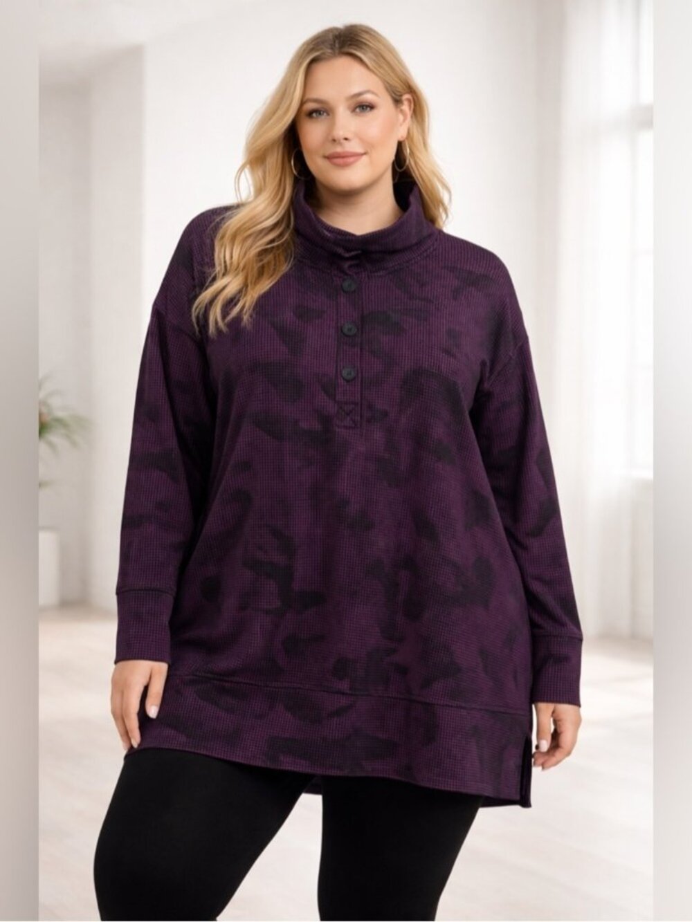 Penningtons Purple Soft Funnel Neck Tunic Sweatshirt Oversized Size X 0X Lounge